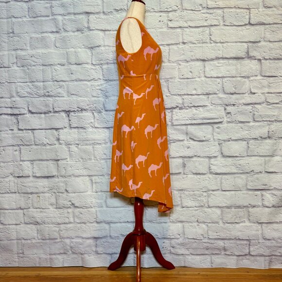 Anthropologie Charlotte Taylor Orange & Pink Silk Camel Print Midi Dress - Picture 3 of 6